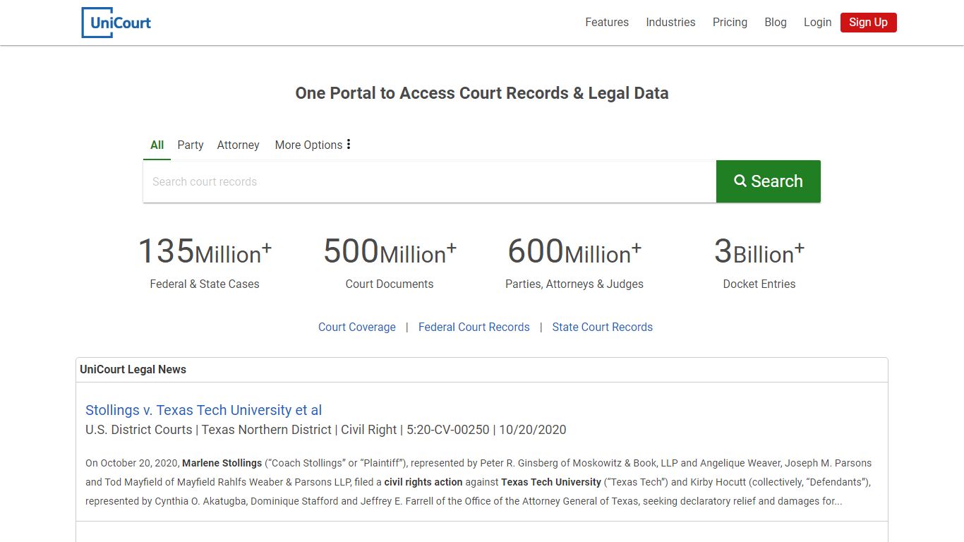 UniCourt - One Portal to Access Court Records & Legal Data